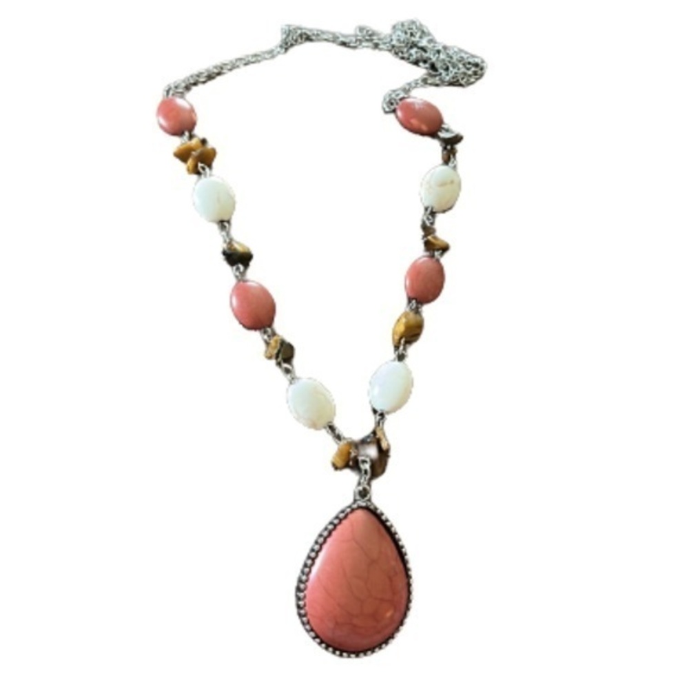 Rust and cream stone pendant statement necklace